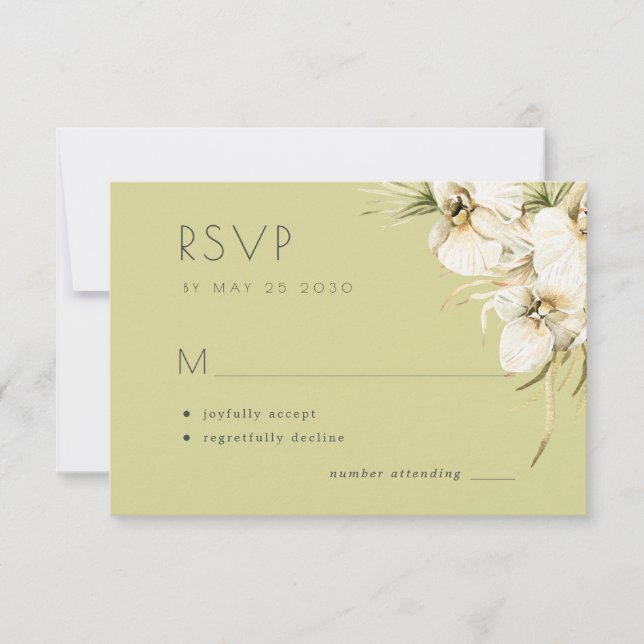Tarjeta De Confirmación De Asistencia Boda de salvia elegante con flores blancas (Anverso)