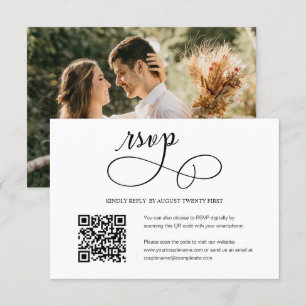 Tarjeta De Confirmación De Asistencia Boda de script minimalista Código QR Foto Tarjeta 