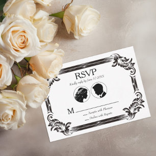 Tarjeta De Confirmación De Asistencia Boda de silueta de color negro con tipografía