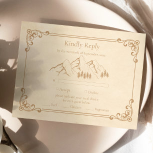 Tarjeta De Confirmación De Asistencia Boda de Sketch de montaña Rustic Woods