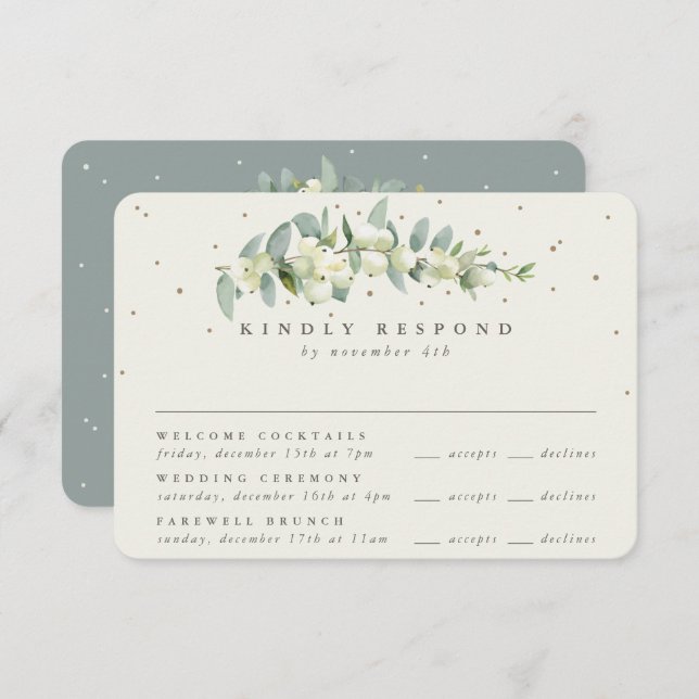 Tarjeta De Confirmación De Asistencia Boda de Snowberry verde+Eucalyptus multievento (Anverso / Reverso)