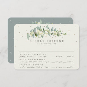 Tarjeta De Confirmación De Asistencia Boda de Snowberry verde+Eucalyptus multievento