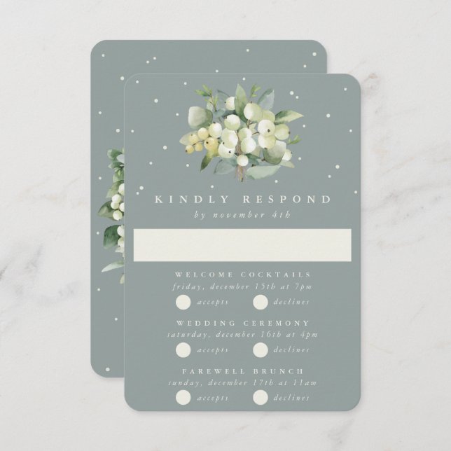 Tarjeta De Confirmación De Asistencia Boda de Snowberry verde+Eucalyptus multievento (Anverso / Reverso)