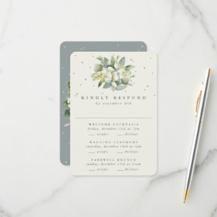 Tarjeta De Confirmación De Asistencia Boda de Snowberry verde+Eucalyptus multievento