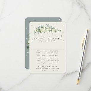 Tarjeta De Confirmación De Asistencia Boda de Snowberry verde+Eucalyptus multievento