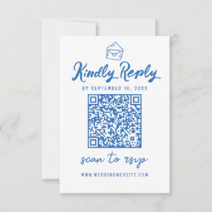 Tarjeta De Confirmación De Asistencia Boda de sobres azul de código QR de script minimal