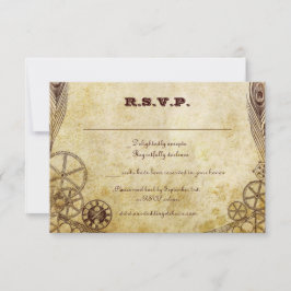 Tarjeta De Confirmación De Asistencia Boda de Steampunk de Faux Antique Gold