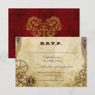 Tarjeta De Confirmación De Asistencia Boda de Steampunk de Faux Antique Gold