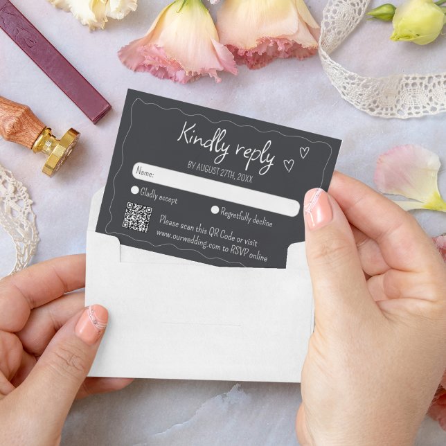 Tarjeta De Confirmación De Asistencia Boda de tablero de cartón de dibujos a mano (Subido por el creador)