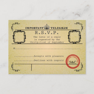 Tarjeta De Confirmación De Asistencia Boda de telegramas de época R.S.V.P
