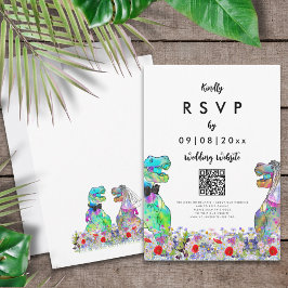 Tarjeta De Confirmación De Asistencia Boda de temas de dinosaurios Sitio web Código QR