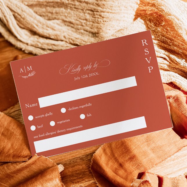 Tarjeta De Confirmación De Asistencia Boda de terracota con monograma floral clásico (Subido por el creador)