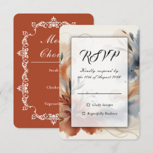 Tarjeta De Confirmación De Asistencia Boda de Terracotta Twilight y Navy Blooms