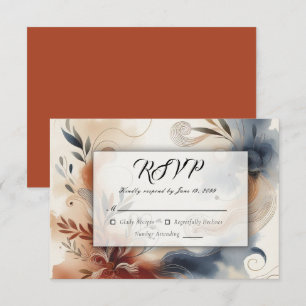 Tarjeta De Confirmación De Asistencia Boda de Terracotta Twilight y Navy Blooms