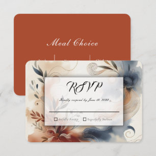 Tarjeta De Confirmación De Asistencia Boda de Terracotta Twilight y Navy Blooms