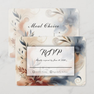 Tarjeta De Confirmación De Asistencia Boda de Terracotta Twilight y Navy Blooms