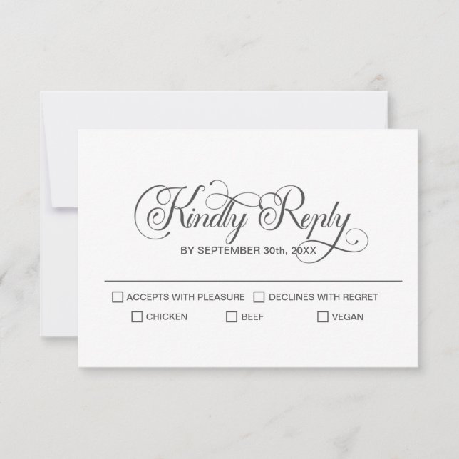 Tarjeta De Confirmación De Asistencia Boda de texto gris sencillo y elegante (Anverso)