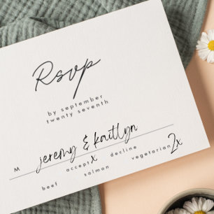 Tarjeta De Confirmación De Asistencia Boda de texto simple moderna en blanco y negro RSV