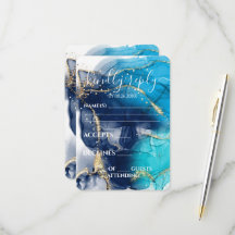Boda de Tinta de Alcohol Azul Dorado Personalizada