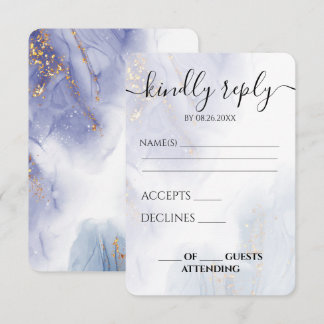 Tarjeta De Confirmación De Asistencia Boda de Tinta de Alcohol Azul Púrpura Personalizad