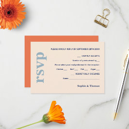 Tarjeta De Confirmación De Asistencia Boda de tipografía audaz moderna Apricot azul turb