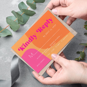 Tarjeta De Confirmación De Asistencia Boda de tipografía en negrita rosa naranja retro g