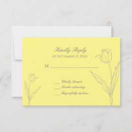 Tarjeta De Confirmación De Asistencia Boda de tulipanes Minimalista amarillo y gris suav