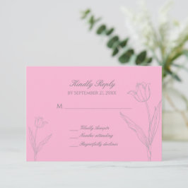 Tarjeta De Confirmación De Asistencia Boda de tulipanes Minimalistas rosa y gris