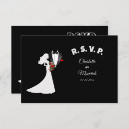 Tarjeta De Confirmación De Asistencia Boda de Tuxedo Suit & Bride Silhouette