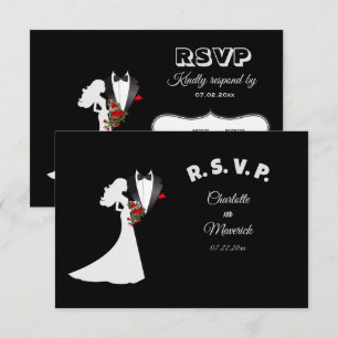 Tarjeta De Confirmación De Asistencia Boda de Tuxedo Suit & Bride Silhouette