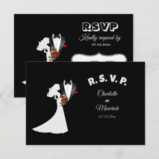 Tarjeta De Confirmación De Asistencia Boda de Tuxedo Suit & Bride Silhouette