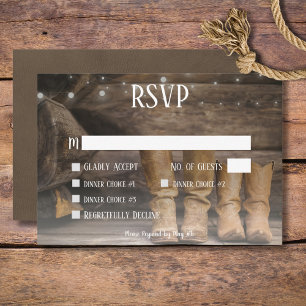 Tarjeta De Confirmación De Asistencia Boda de vaquero occidental rústica Barn & Boots Ce