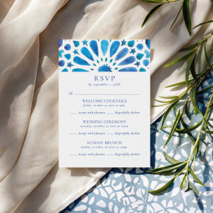 Tarjeta De Confirmación De Asistencia Boda de varios eventos con azulejos azules marroqu