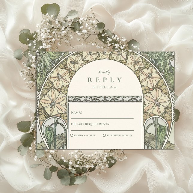 Tarjeta De Confirmación De Asistencia Boda de vegetación floral Art Nouveau (Subido por el creador)
