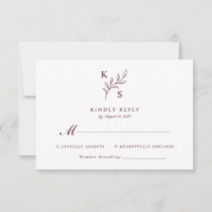 Tarjeta De Confirmación De Asistencia Boda de vegetación floral Monograma Minimalista