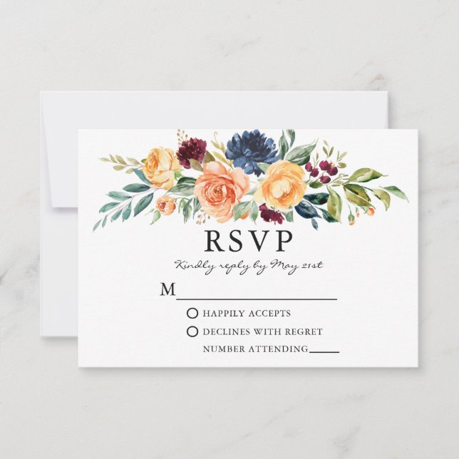 Tarjeta De Confirmación De Asistencia Boda de vegetación vegetal mixta acuarela (Anverso)