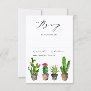 Tarjeta De Confirmación De Asistencia Boda de verano con suculentas y cactus en macetas 