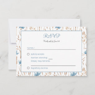 Tarjeta De Confirmación De Asistencia Boda de verano Flores salvajes azules guirnaldas d