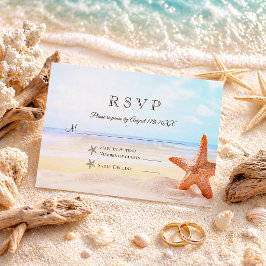 Tarjeta De Confirmación De Asistencia Boda de verano tropical en la playa con estrellas 