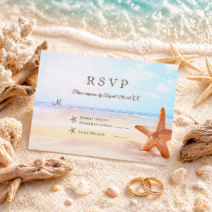 Tarjeta De Confirmación De Asistencia Boda de verano tropical en la playa con estrellas