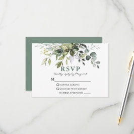Tarjeta De Confirmación De Asistencia Boda de Verdes de Acuarela Verde Salvia