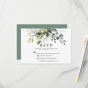 Tarjeta De Confirmación De Asistencia Boda de Verdes de Acuarela Verde Salvia