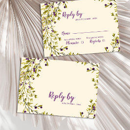 Tarjeta De Confirmación De Asistencia Boda de Verdor Botánico Purple Berry