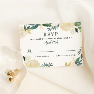 Tarjeta De Confirmación De Asistencia Boda de Verdor Floral de Oro Verde