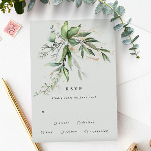 Tarjeta De Confirmación De Asistencia Boda de vidrio del Mar Verde del oro Eucalyptus Wr