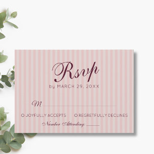 Tarjeta De Confirmación De Asistencia Boda de vino tinto y rayas retro rosa rubor