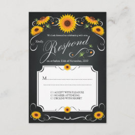 Tarjeta De Confirmación De Asistencia Boda de Vintage de Sunflower Floral Chalkboard RSV