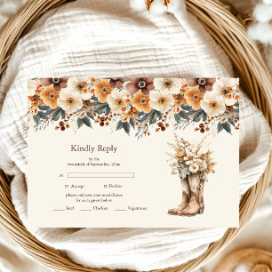 Tarjeta De Confirmación De Asistencia Boda de Western Boots Floral Terracotta