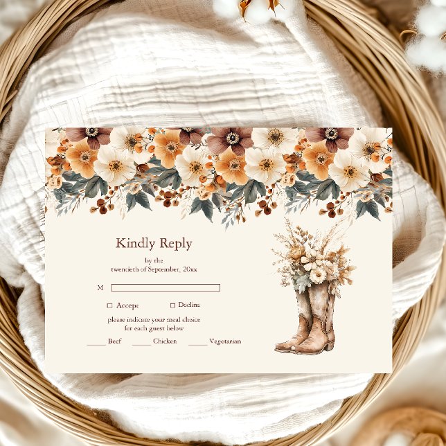 Tarjeta De Confirmación De Asistencia Boda de Western Boots Floral Terracotta (Subido por el creador)