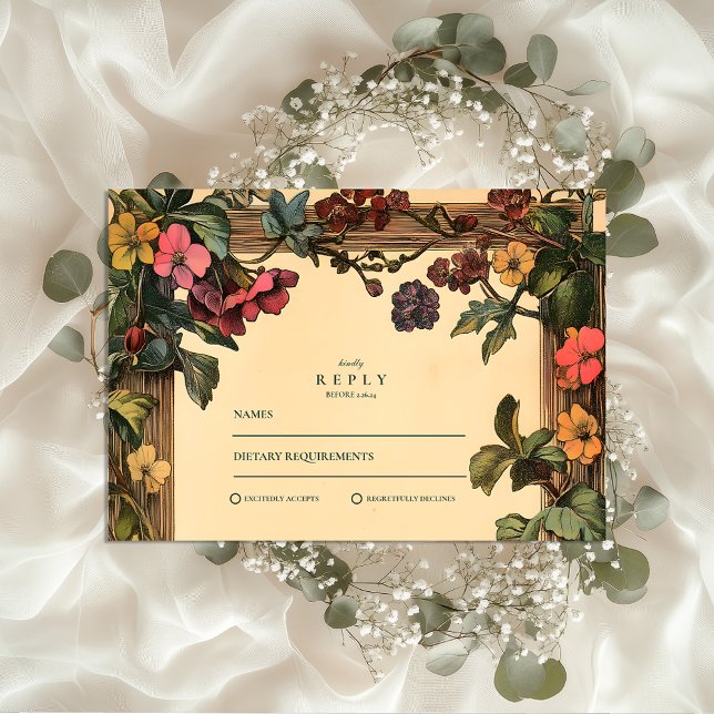 Tarjeta De Confirmación De Asistencia Boda de Woodland Floral Art Nouveau (Subido por el creador)
